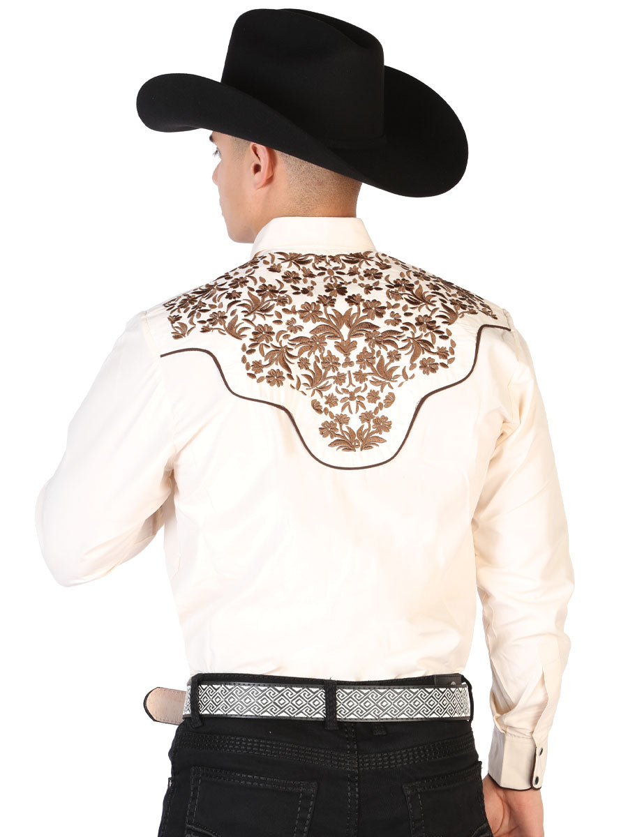 El Señor de los Cielos Embroidery Shirt in Beige/Gold