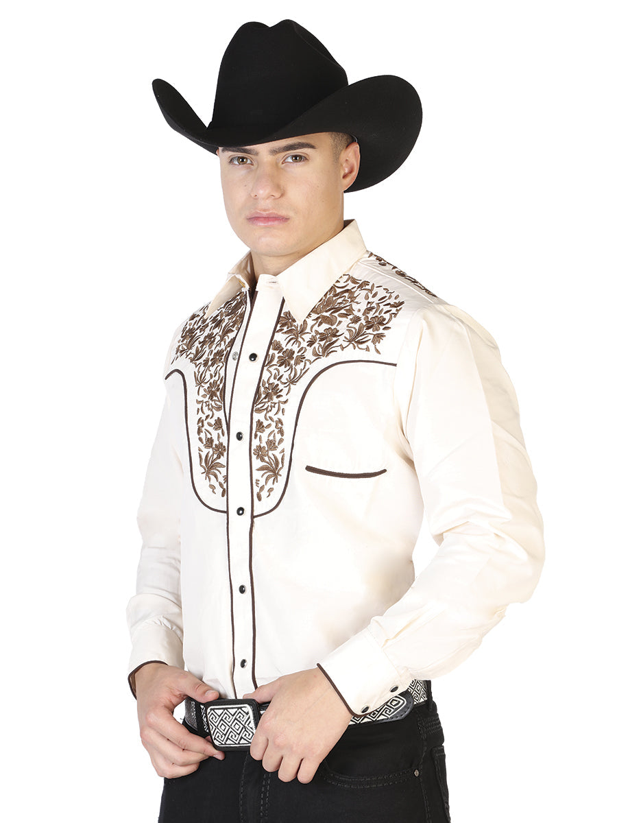 El Señor de los Cielos Embroidery Shirt in Beige/Gold
