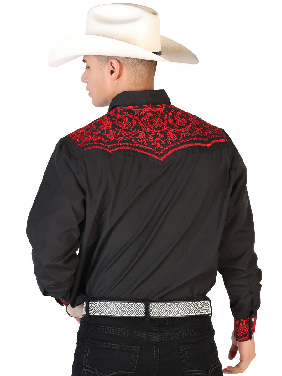 El Señor de los Cielos Embroidery Shirt in Black/Red