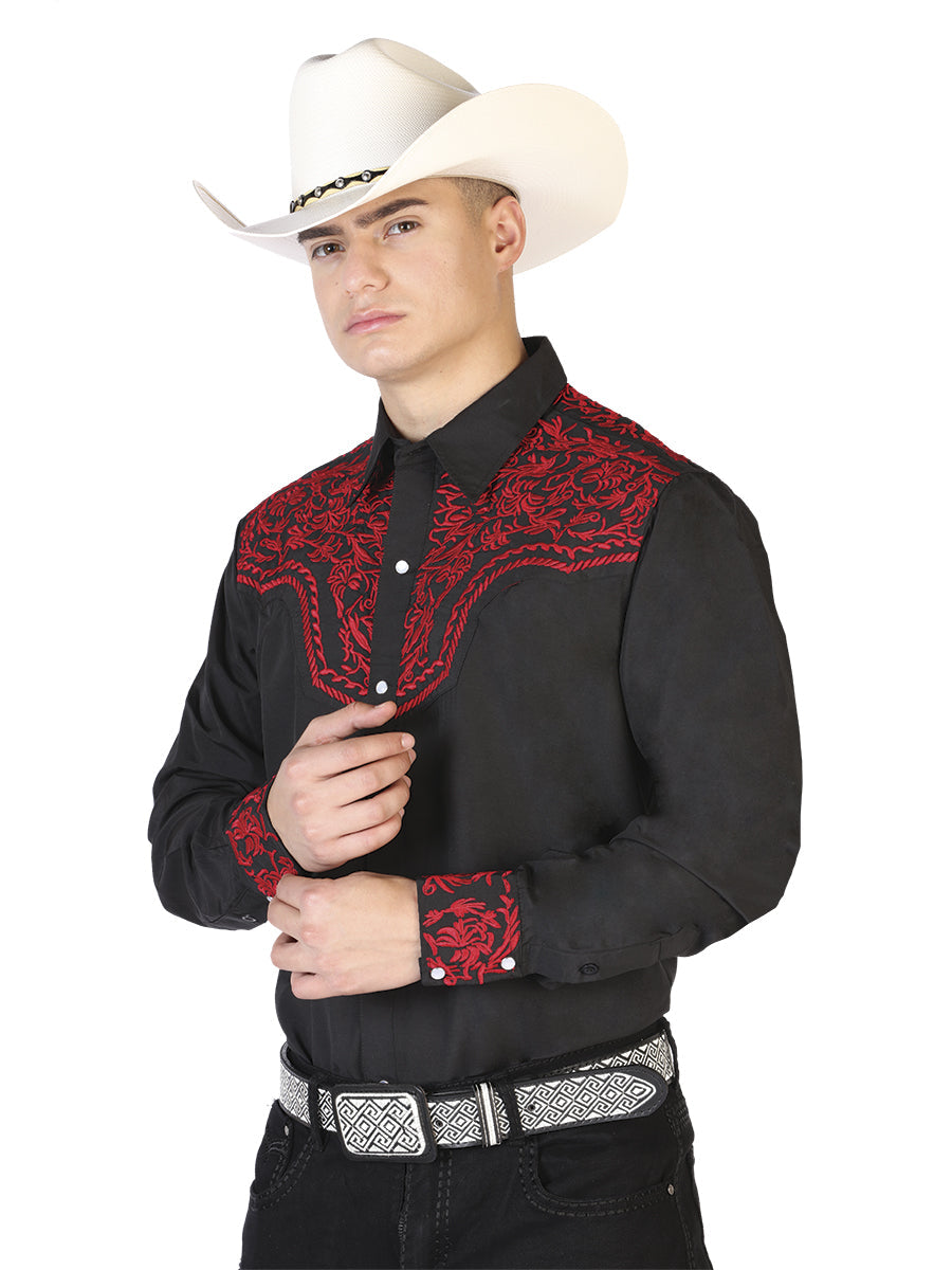 El Señor de los Cielos Embroidery Shirt in Black/Red