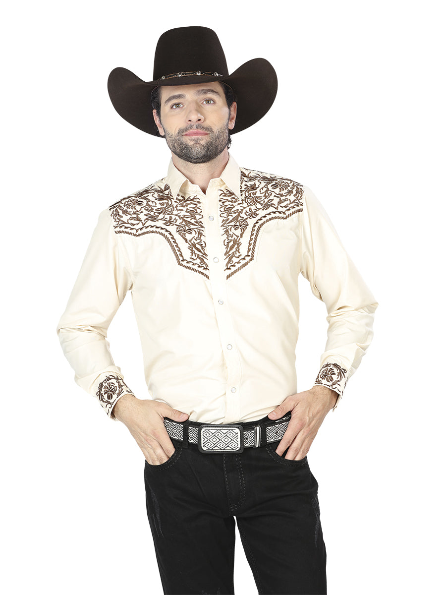 El General Embroidery Western Shirt in Beige/Gold