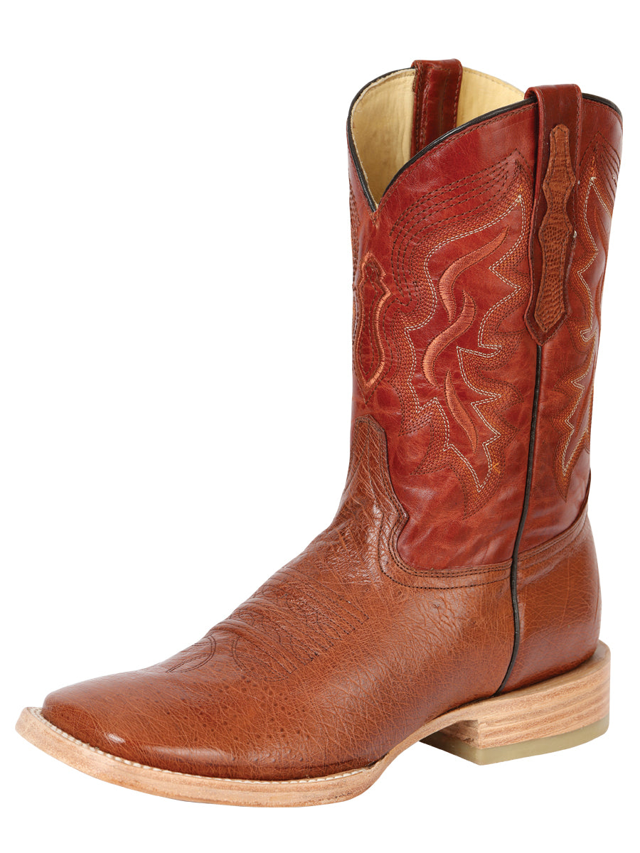 El General Men's Exotic Ostrich Belly Western Boots — Brandy