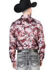 Wine And Beige Flower Print Casual Long Sleeve Shirt