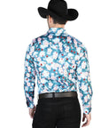 Aqua Flowers Casual Long Sleeve Shirt