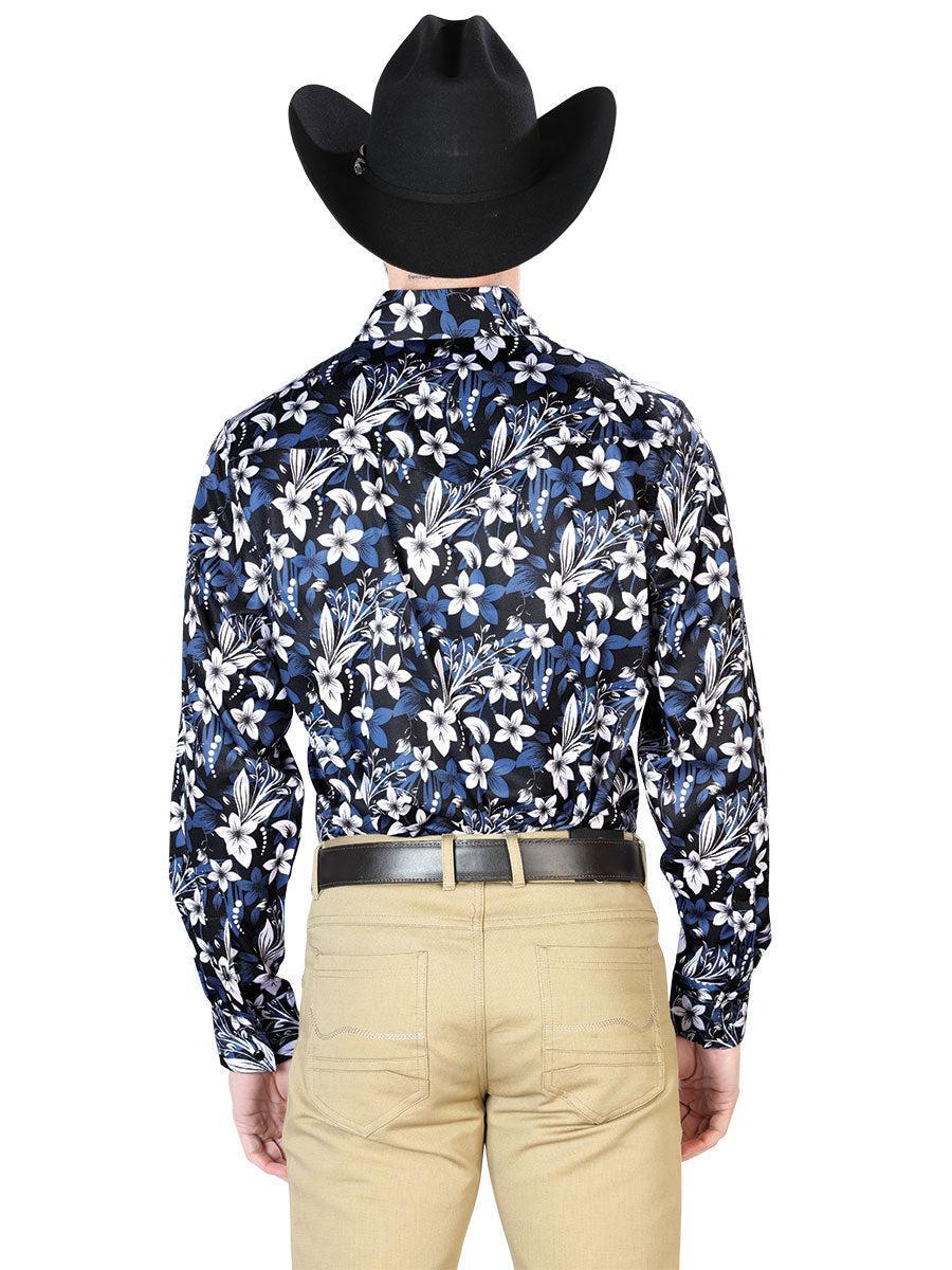 Blue Flower Casual Long Sleeve Shirt