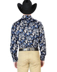 Blue Flower Casual Long Sleeve Shirt