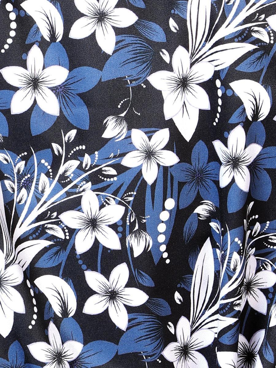 Blue Flower Casual Long Sleeve Shirt