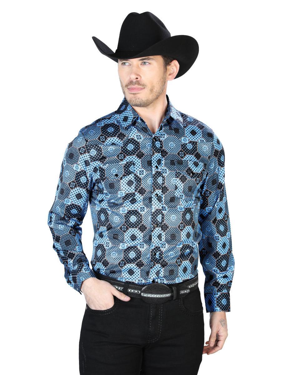 Blue Print Casual Long Sleeve Shirt