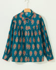 Plus Size Floral Lace Trim Pleated Buttoned Shirt