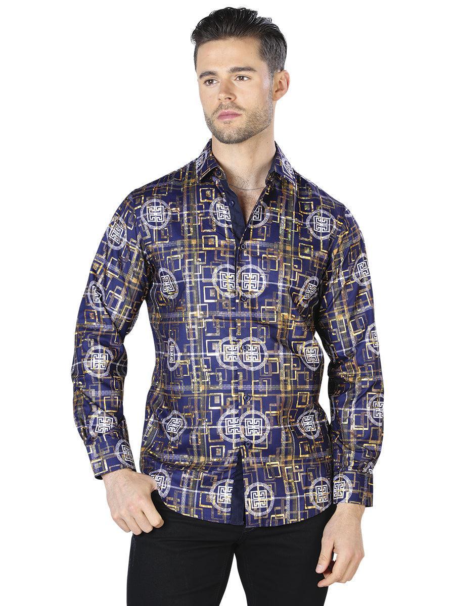 Navy And Gold Casual Long Sleeve Shirt