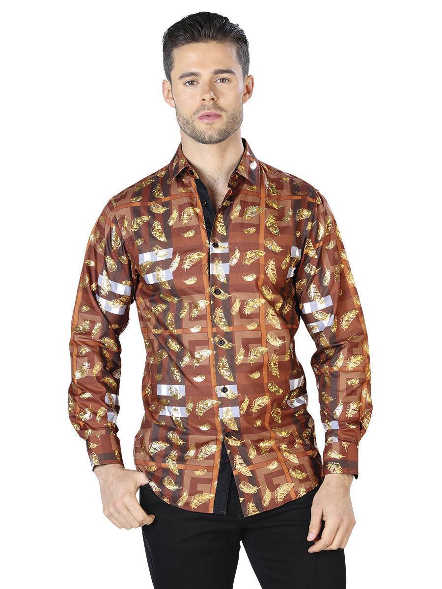 Brown And Gold Casual Long Sleeve Shirt