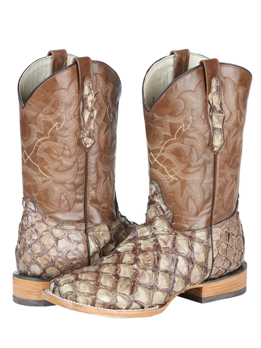 El General Men's Exotic Monster Fish Rodeo Boots in Cream