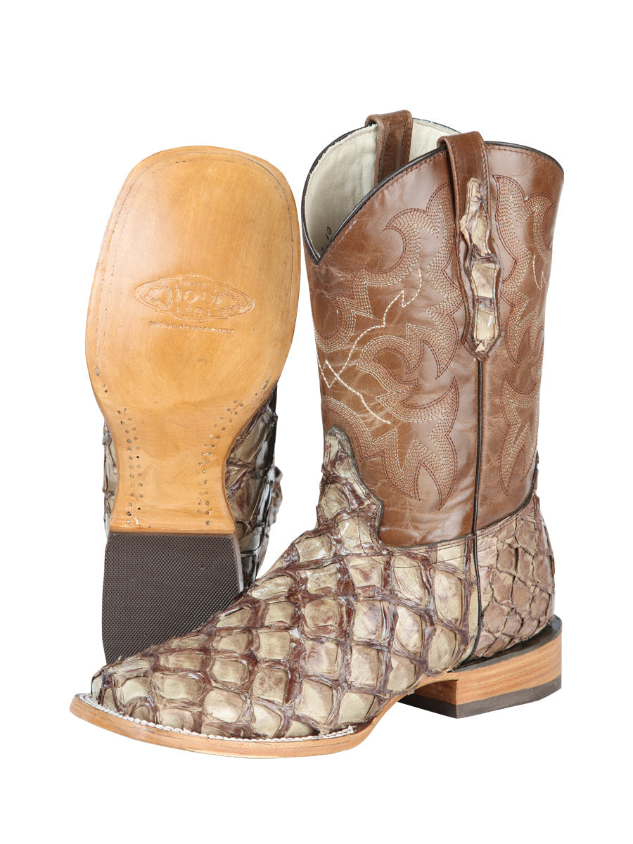 El General Men's Exotic Monster Fish Rodeo Boots in Cream