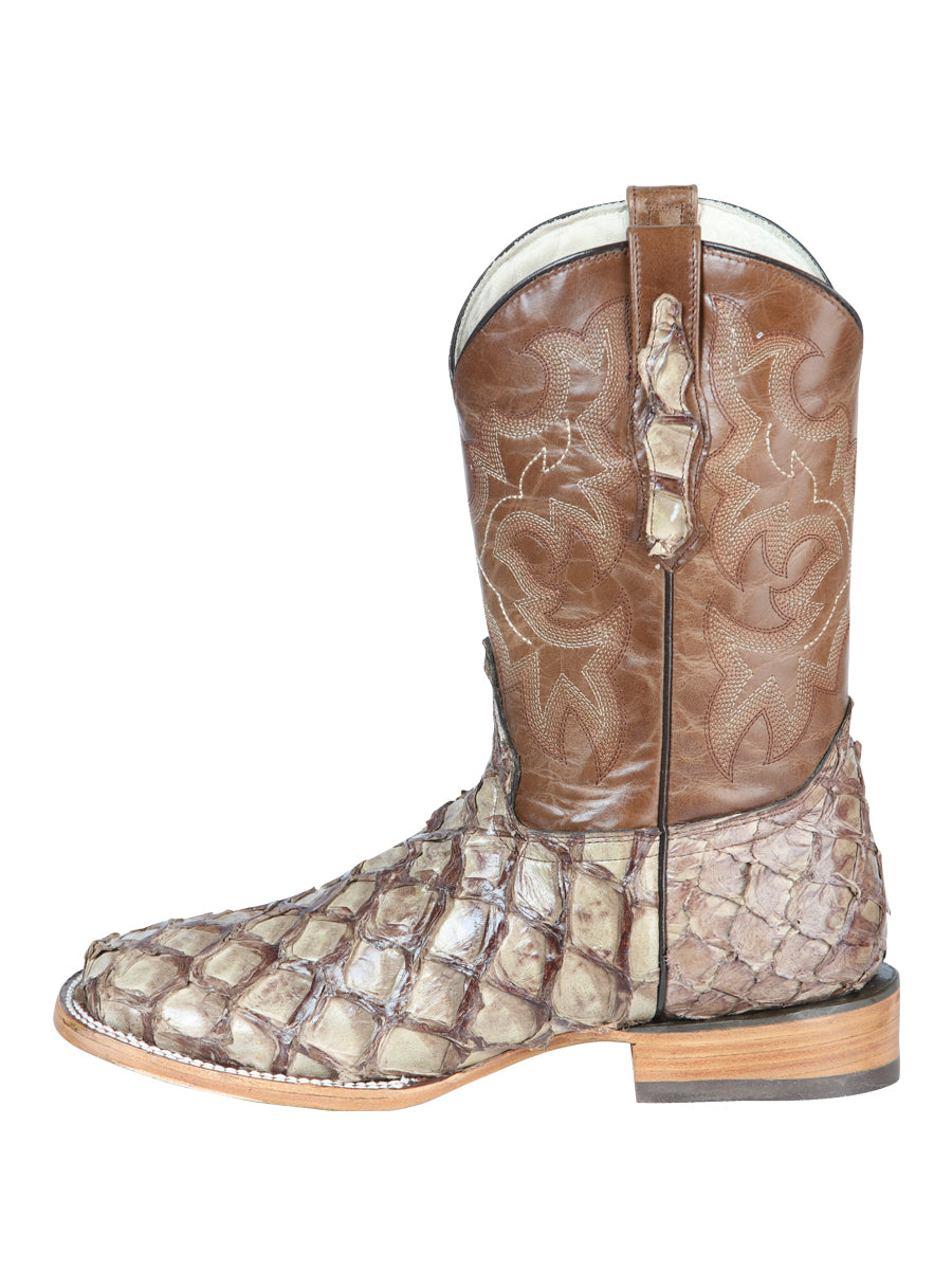 El General Men's Exotic Monster Fish Rodeo Boots in Cream