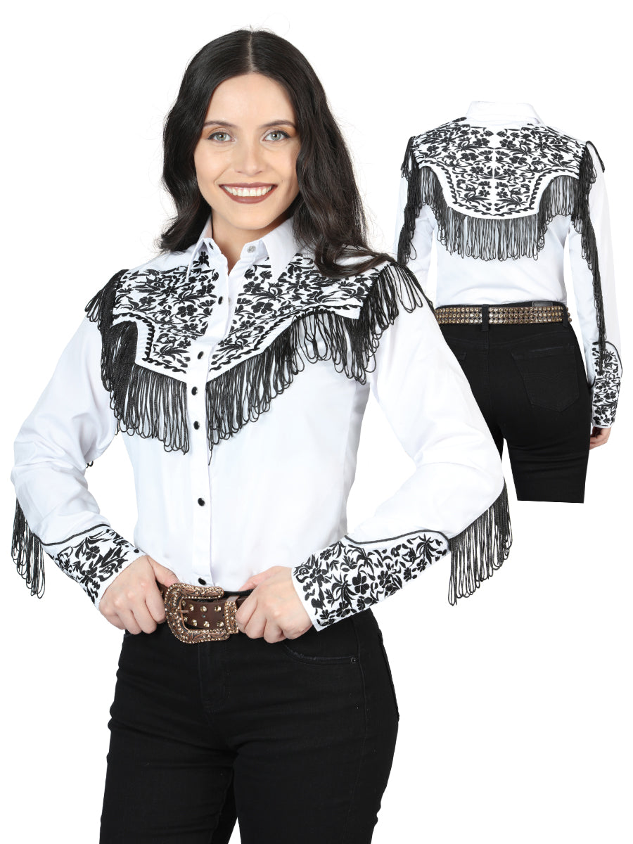 Fringe Embroidered Western Style Button Down Blouse With Elegant Feminine Flair Everyday