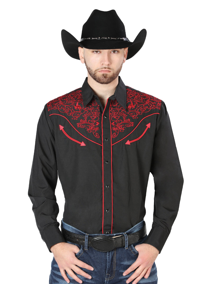 El Señor de los Cielos Embroidery Shirt in Black/Red