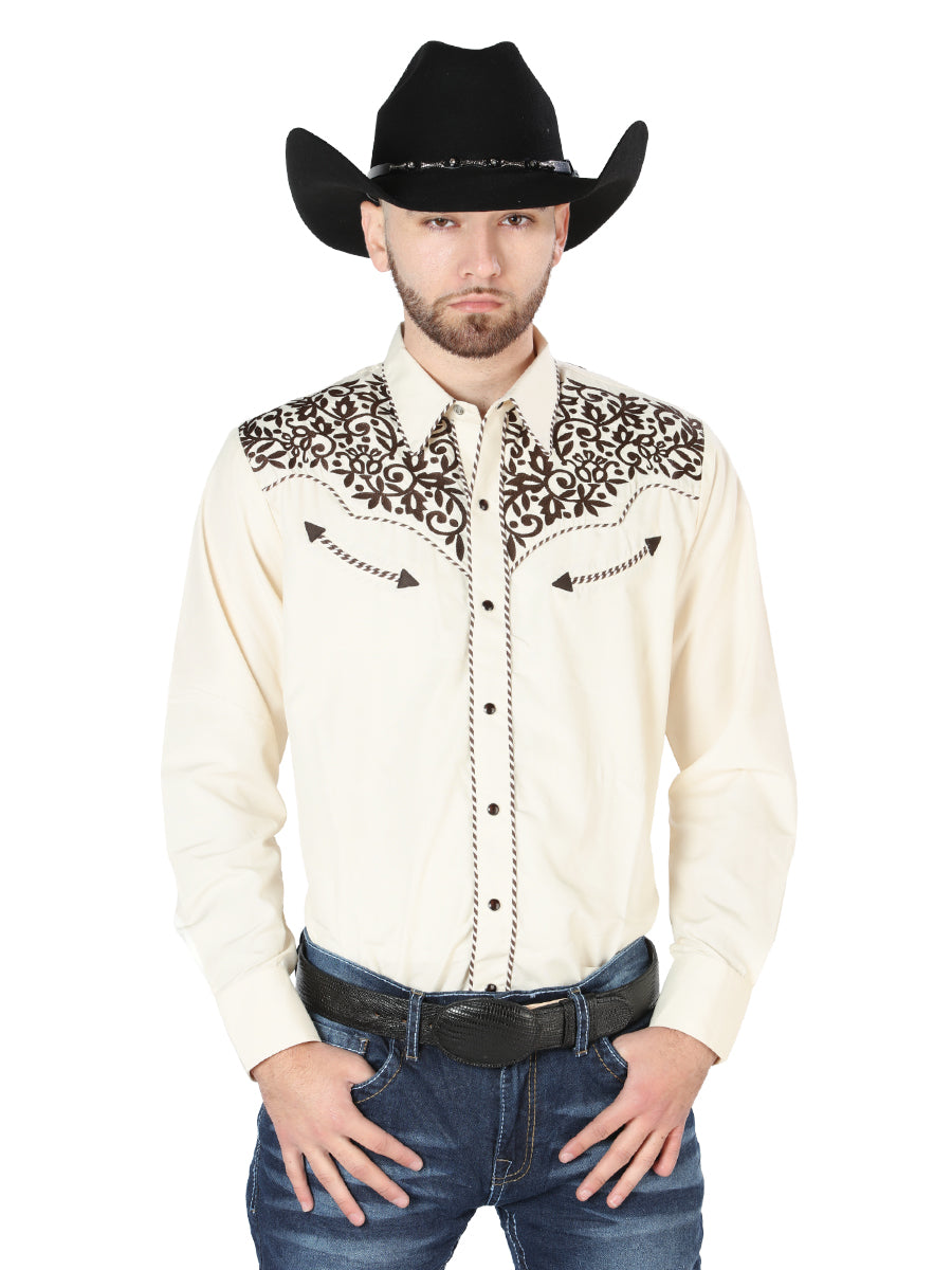 El General Embroidery Western Shirt in Beige/Black