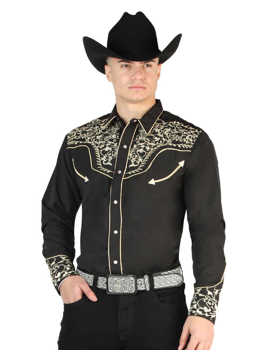El General Embroidery Western Shirt in Black/Gold