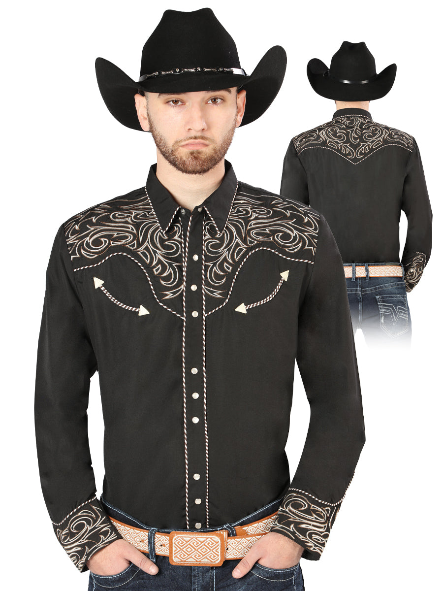 El General Embroidery Western Shirt in Black/Gold