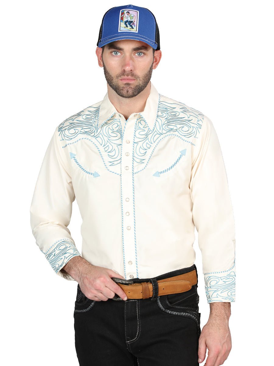 El General Embroidery Western Shirt in Beige/Blue
