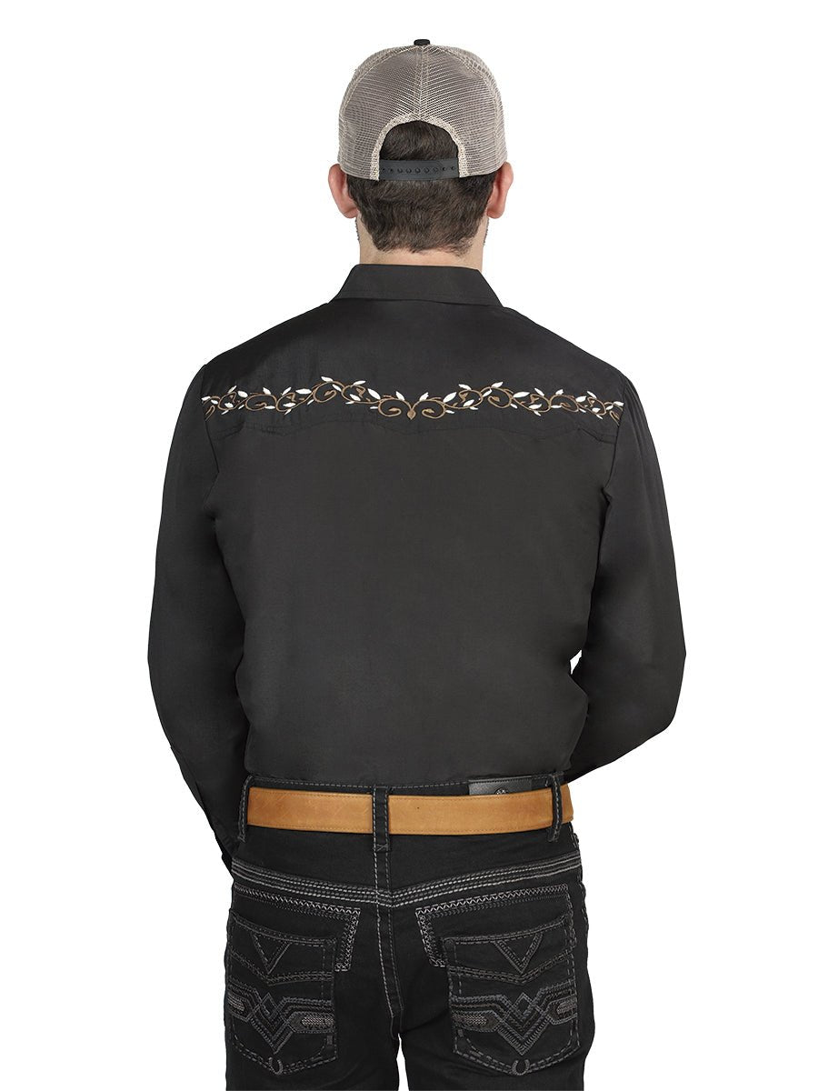 El General Embroidery Western Shirt in Black/Gold