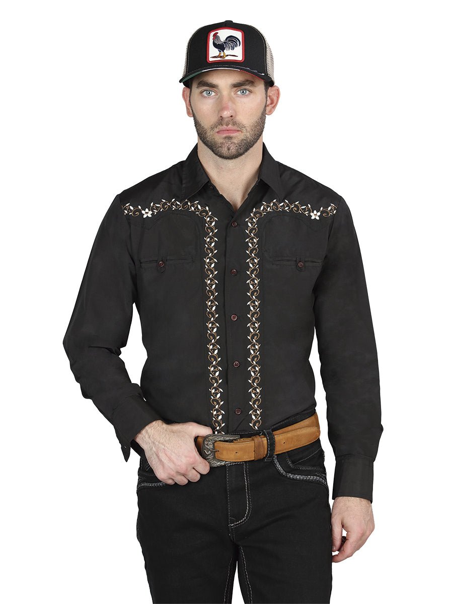 El General Embroidery Western Shirt in Black/Gold