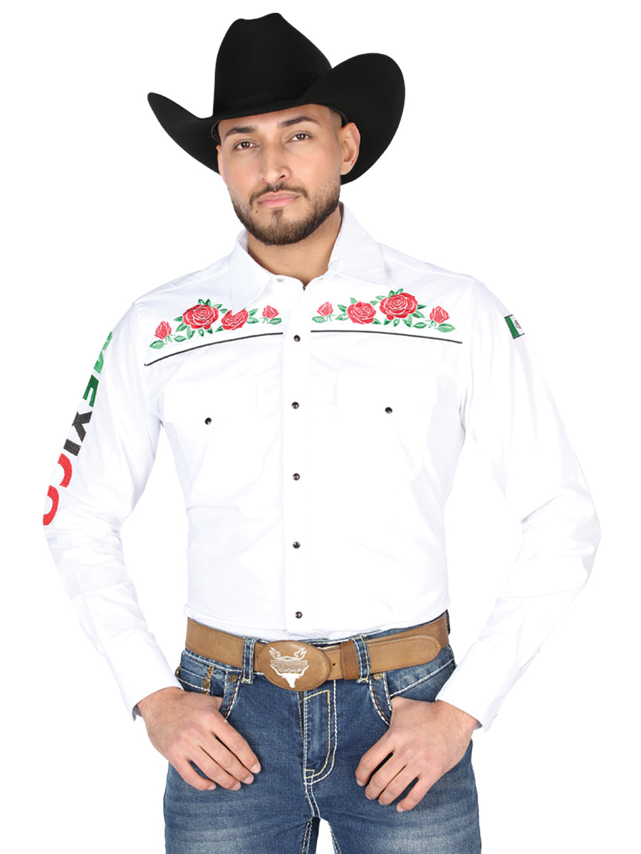 El General Embroidery Western Shirt in White/Roses