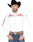 El General Embroidery Western Shirt in White/Roses