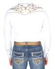 El General Embroidery Western Shirt in White/Gold