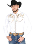 El General Embroidery Western Shirt in White/Gold