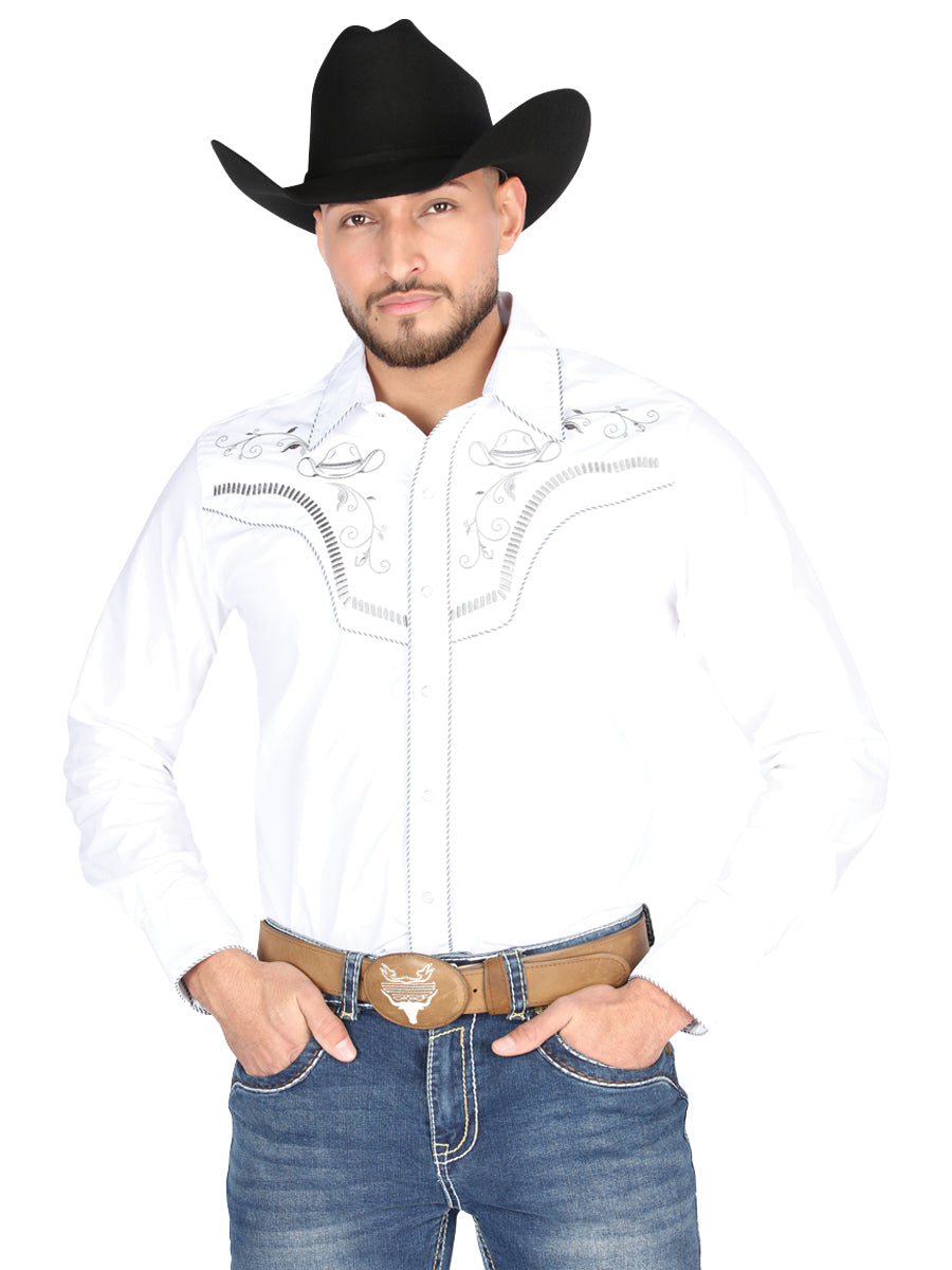 El General Embroidery Western Shirt in White/Black
