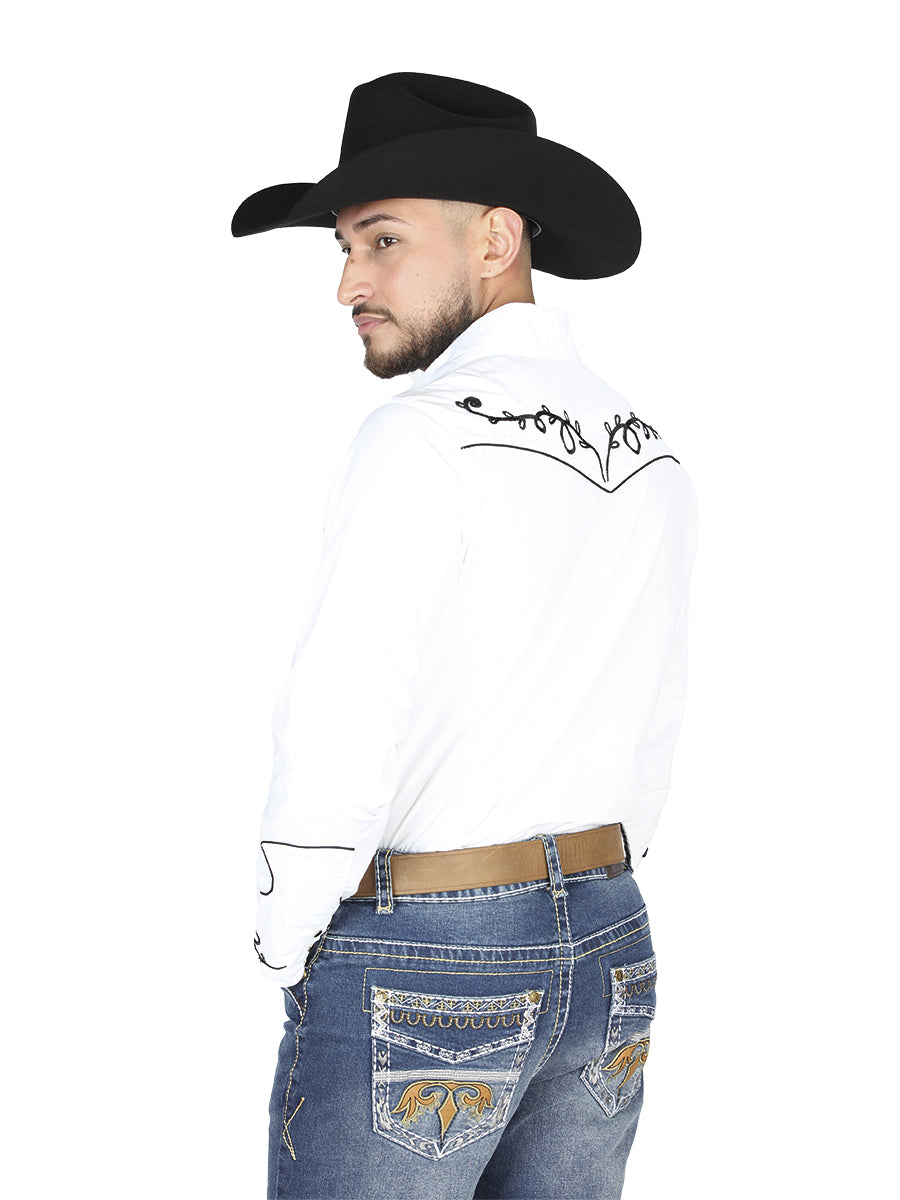 El General Embroidery Western Shirt in White/Black