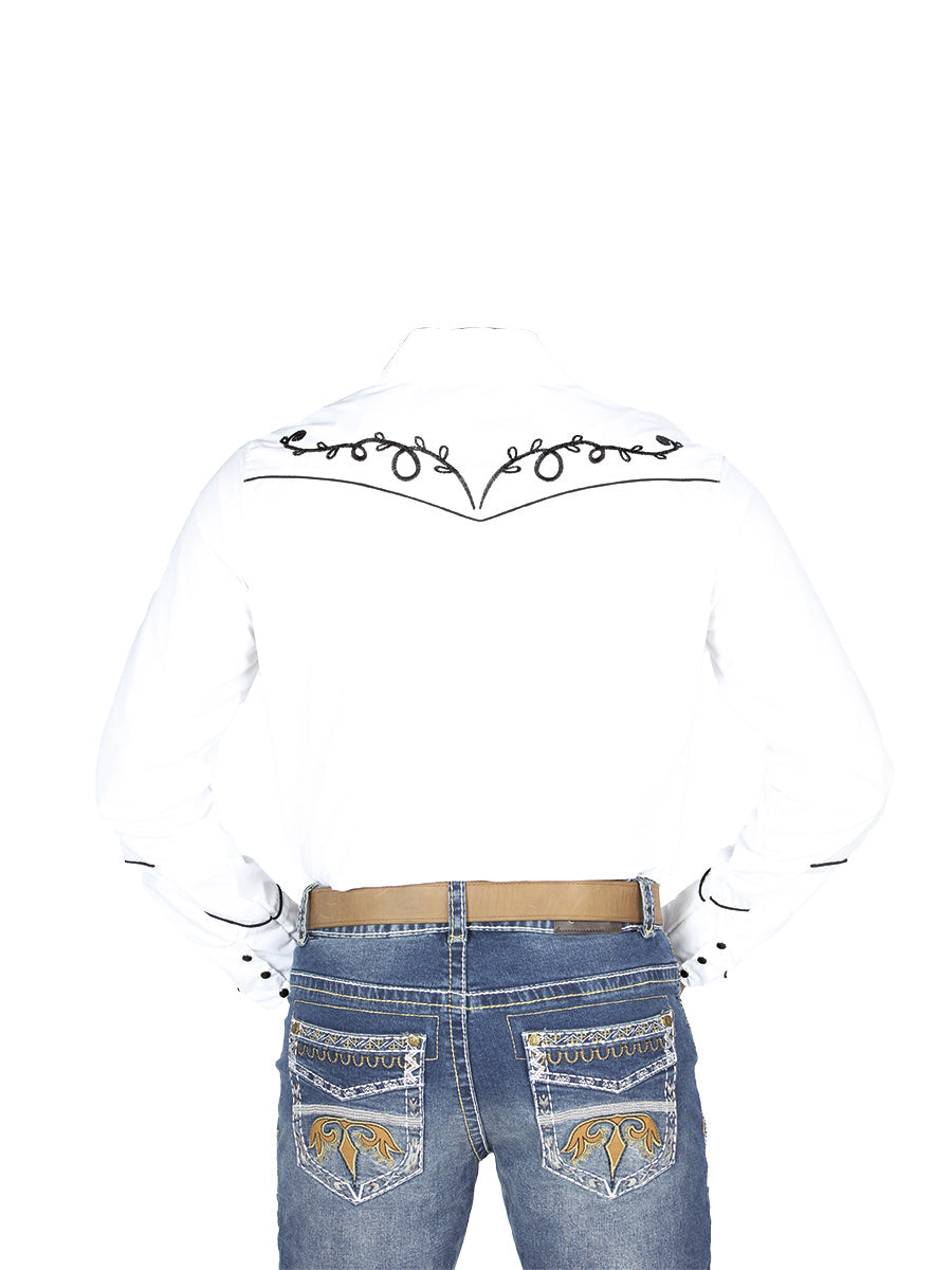El General Embroidery Western Shirt in White/Black