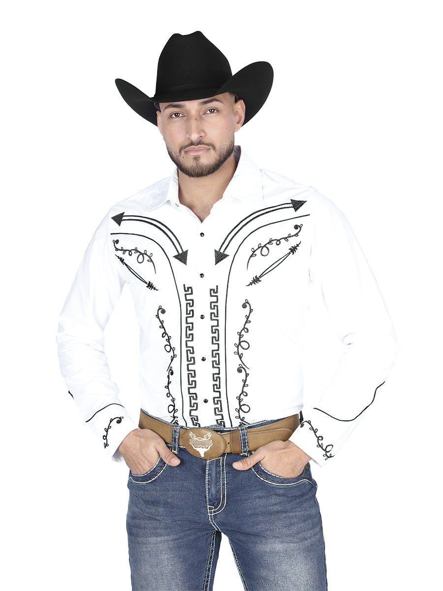 El General Embroidery Western Shirt in White/Black