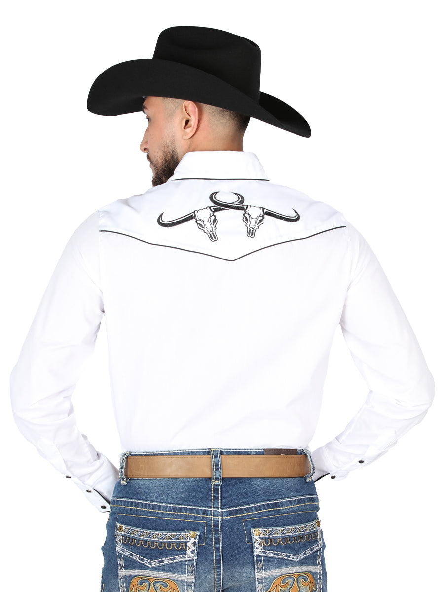 El General Embroidery Western Shirt in White/Black