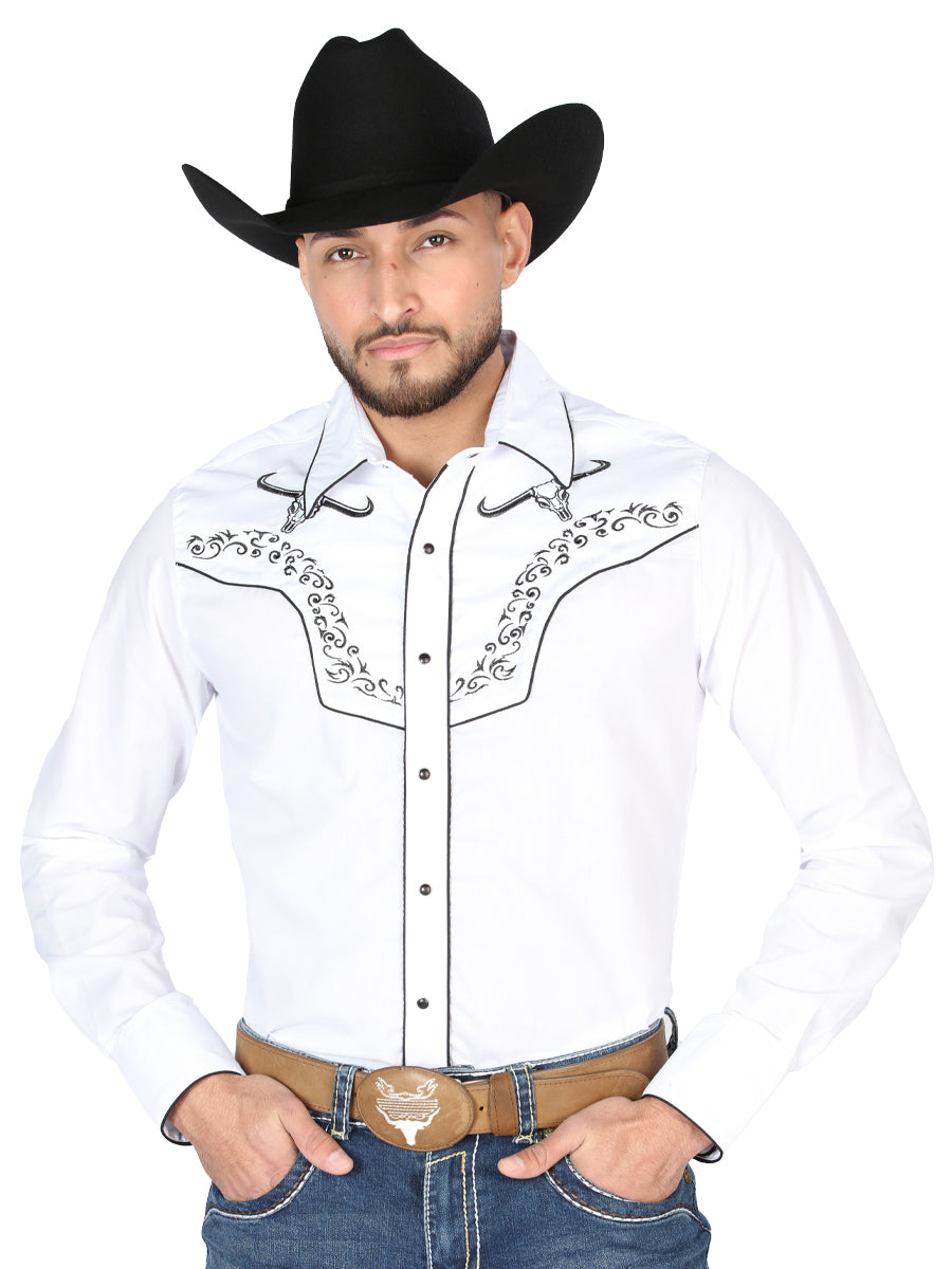 El General Embroidery Western Shirt in White/Black