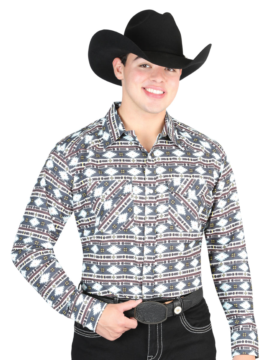 El General Casual Long Sleeve Shirt in Gray/Khaki