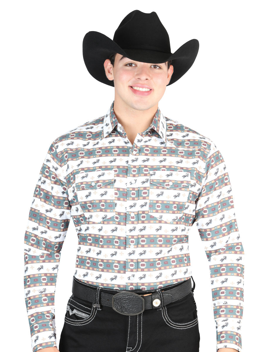 El General Western Shirt in White/Green