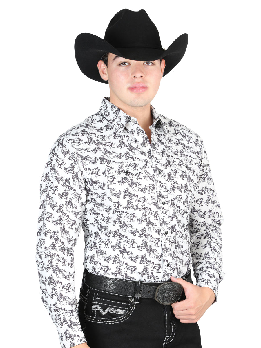 El General Western Shirt in White/Gray