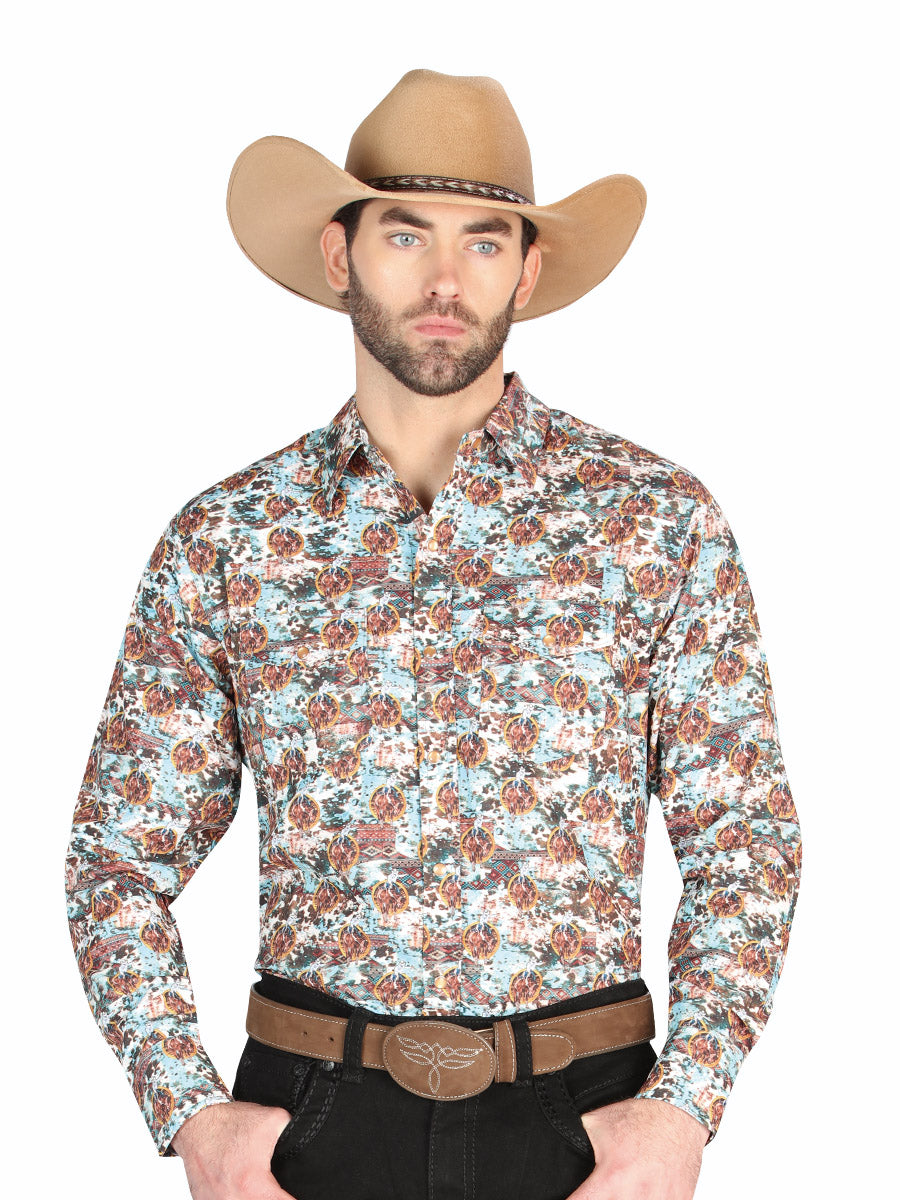 El General Casual Long Sleeve Shirt in Brown/Blue