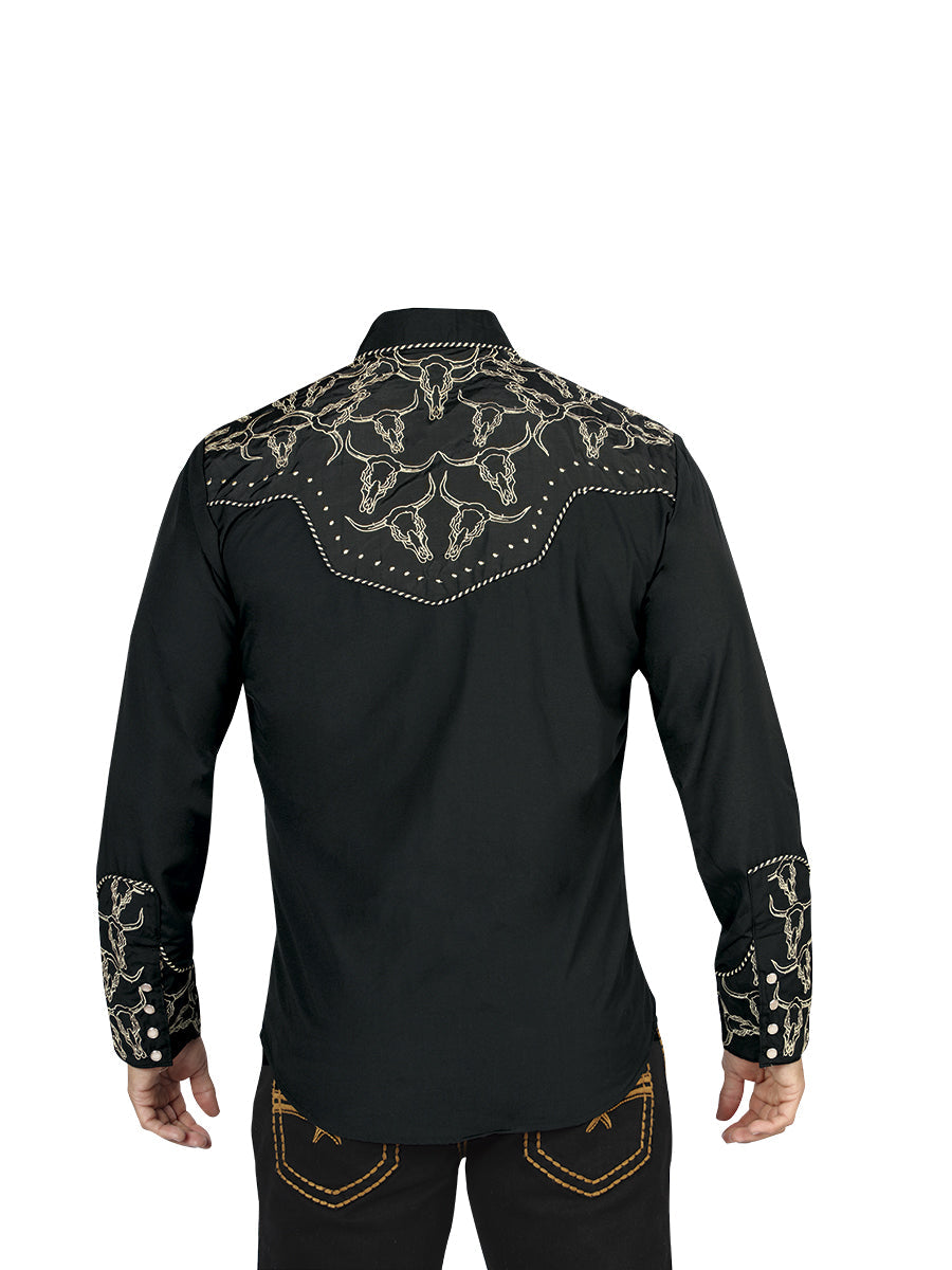 El Señor De Los Cielos Embroidery Shirt in Black/Gold