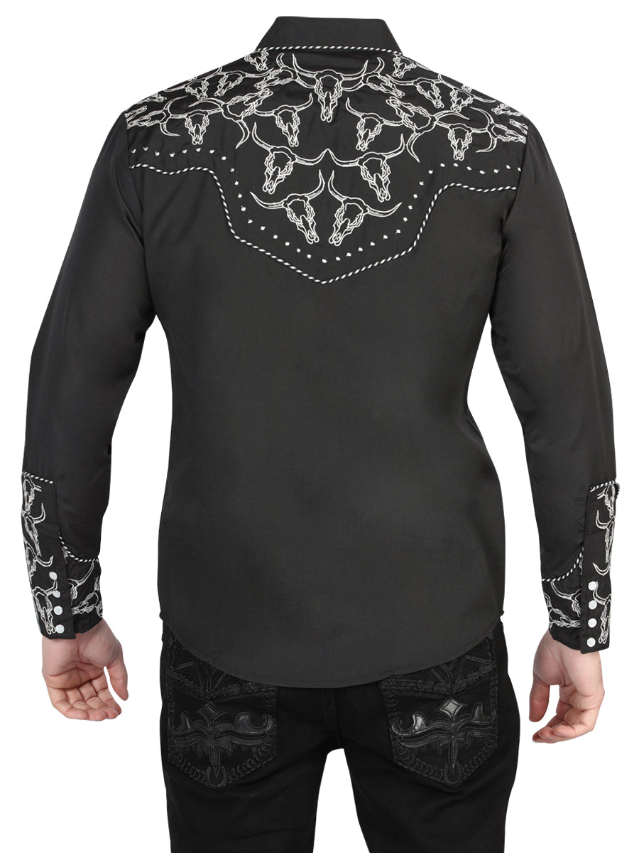 El Señor De Los Cielos Embroidery Shirt in Black/White