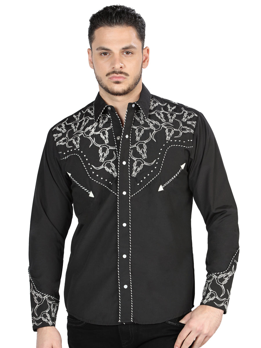 El Señor De Los Cielos Embroidery Shirt in Black/White