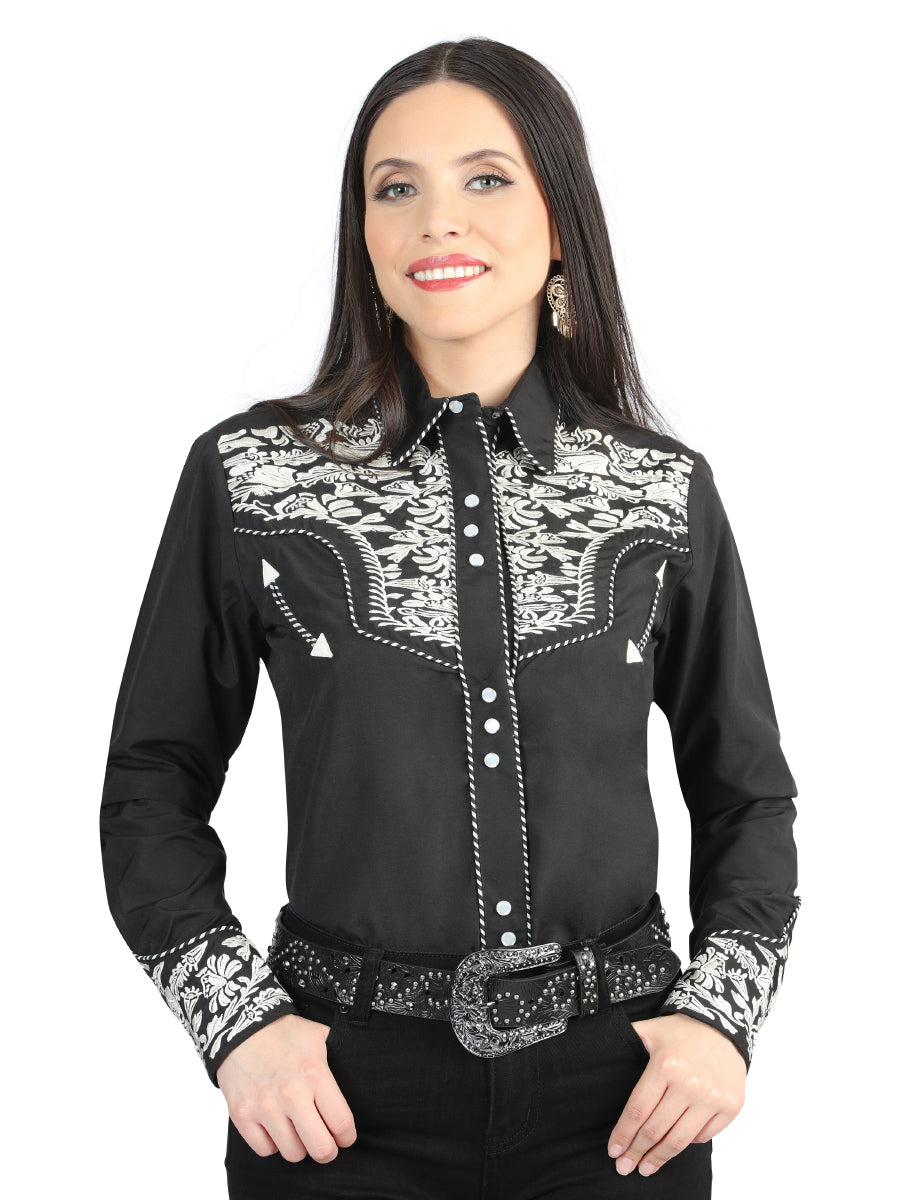 Senor De Los Cielos Embroidery Shirt in Black/Silver