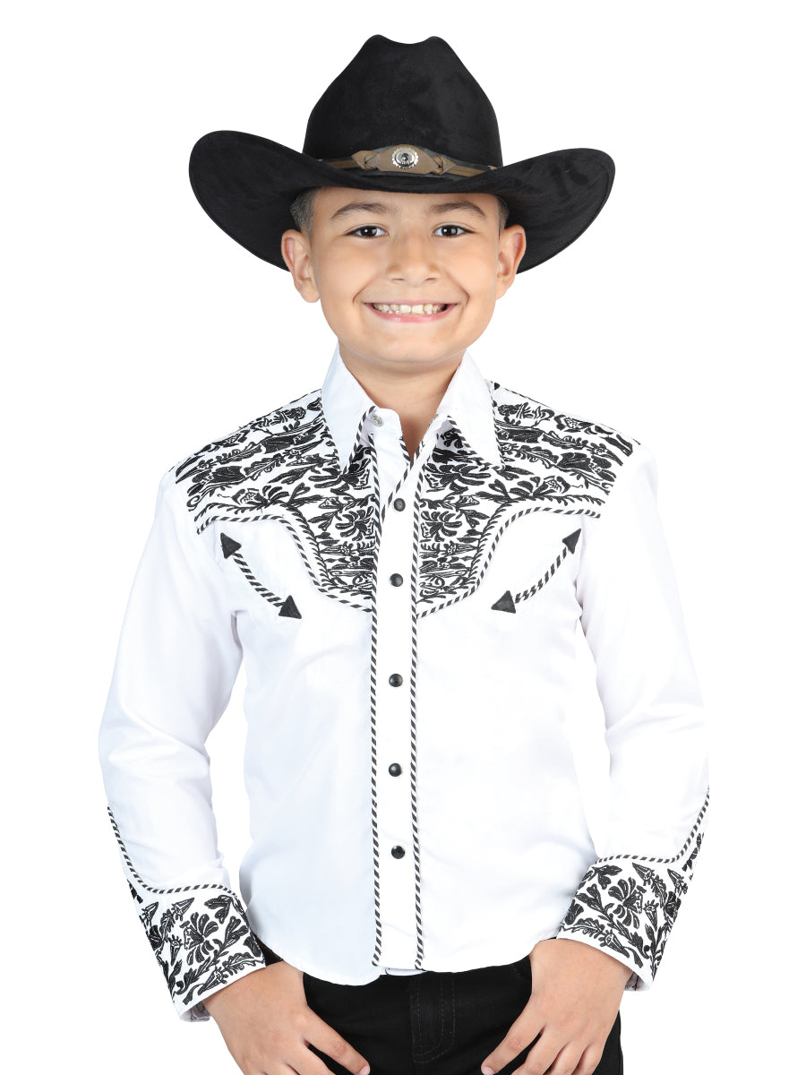 Senor De Los Cielos Embroidery Shirt in White/Black
