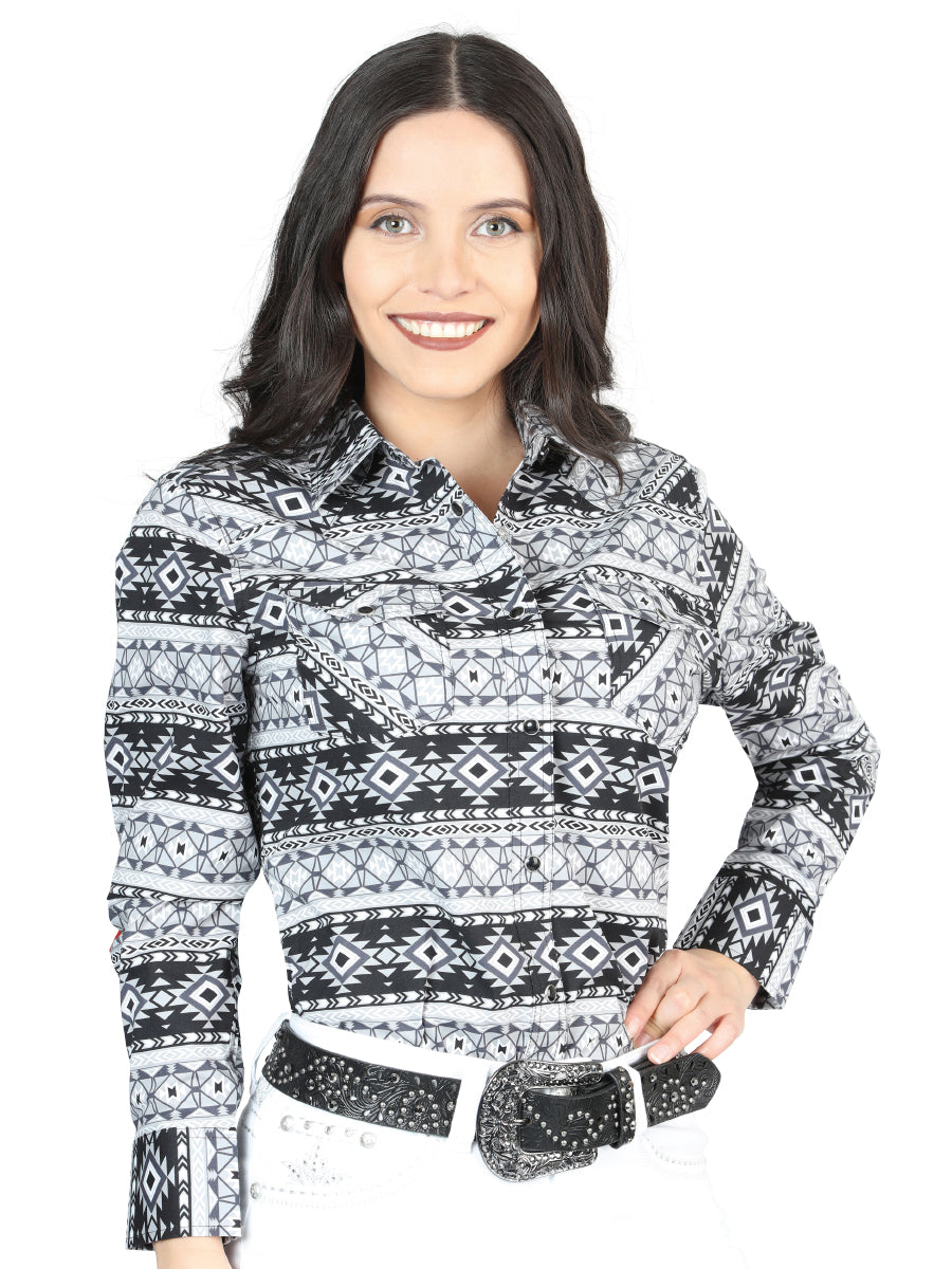 Casual Long-Sleeve Shirt by El General in White/Black