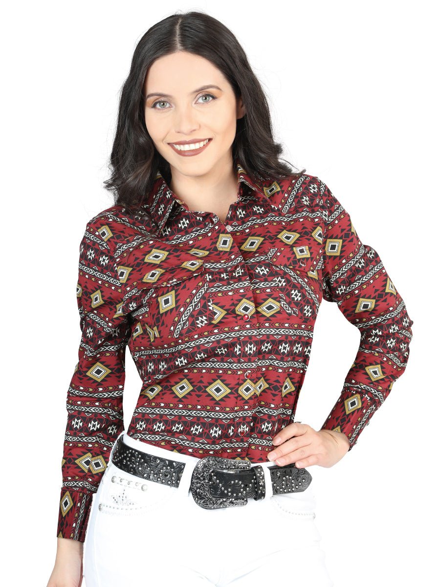 Casual Long-Sleeve Shirt by El General in Burgundy
