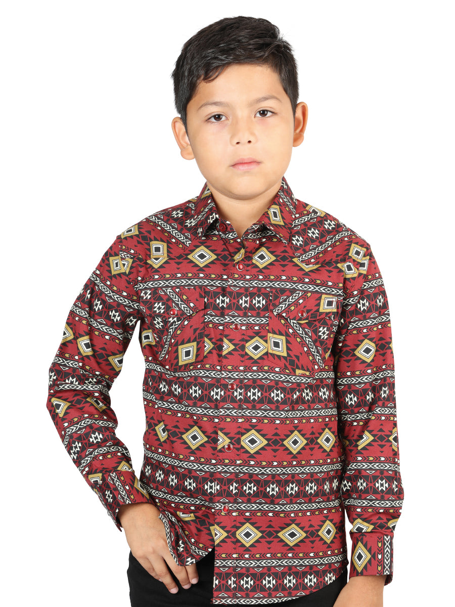 Casual Long-Sleeve Shirt by El General in Burgundy