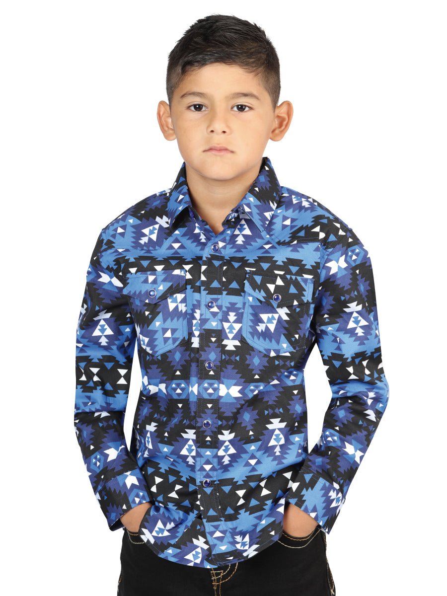Casual Long-Sleeve Shirt by El General in Blue