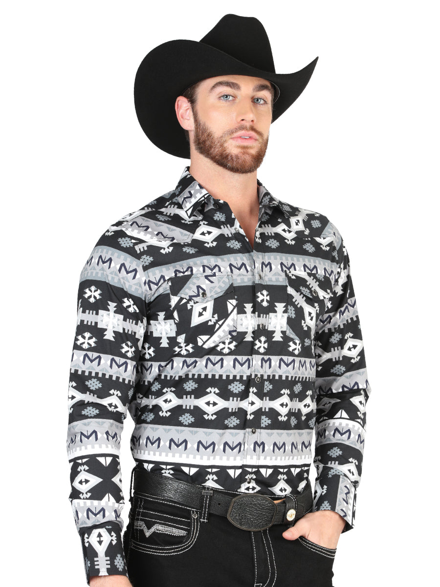 El General Casual Long-Sleeve Shirt in Black/White